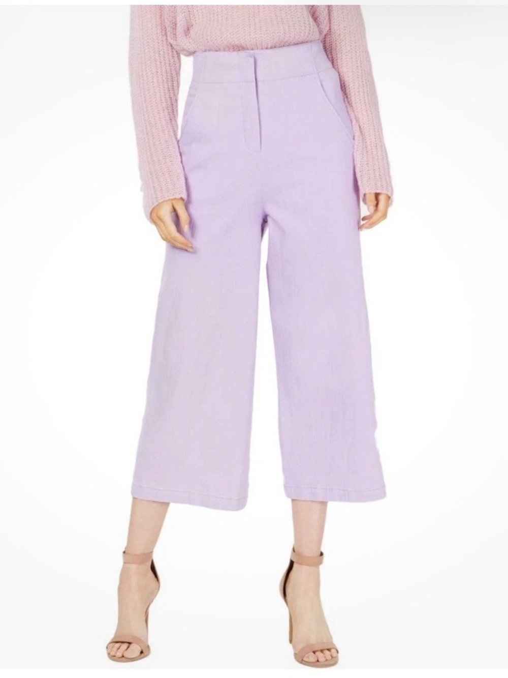 Astr Textured High-Rise Wide-Leg Pants - Lavender Size S